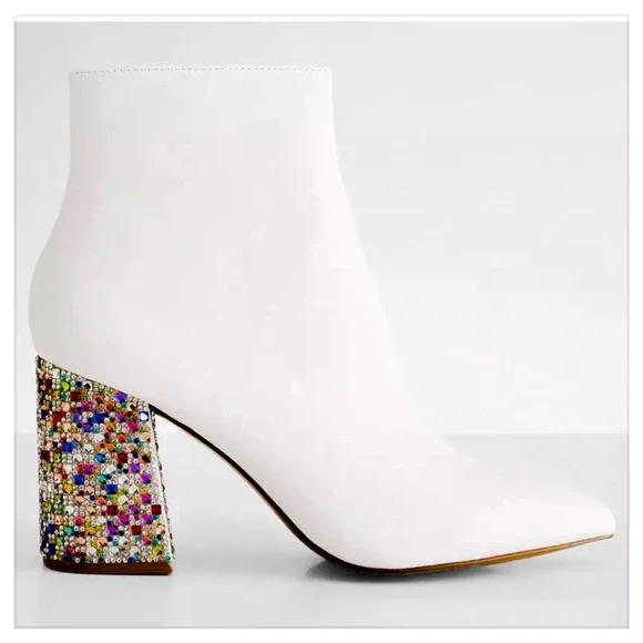 SOLD Betsey Johnson Kassie (White Smooth) Women's Boots Rhinestone Heel - Picture 3 of 12